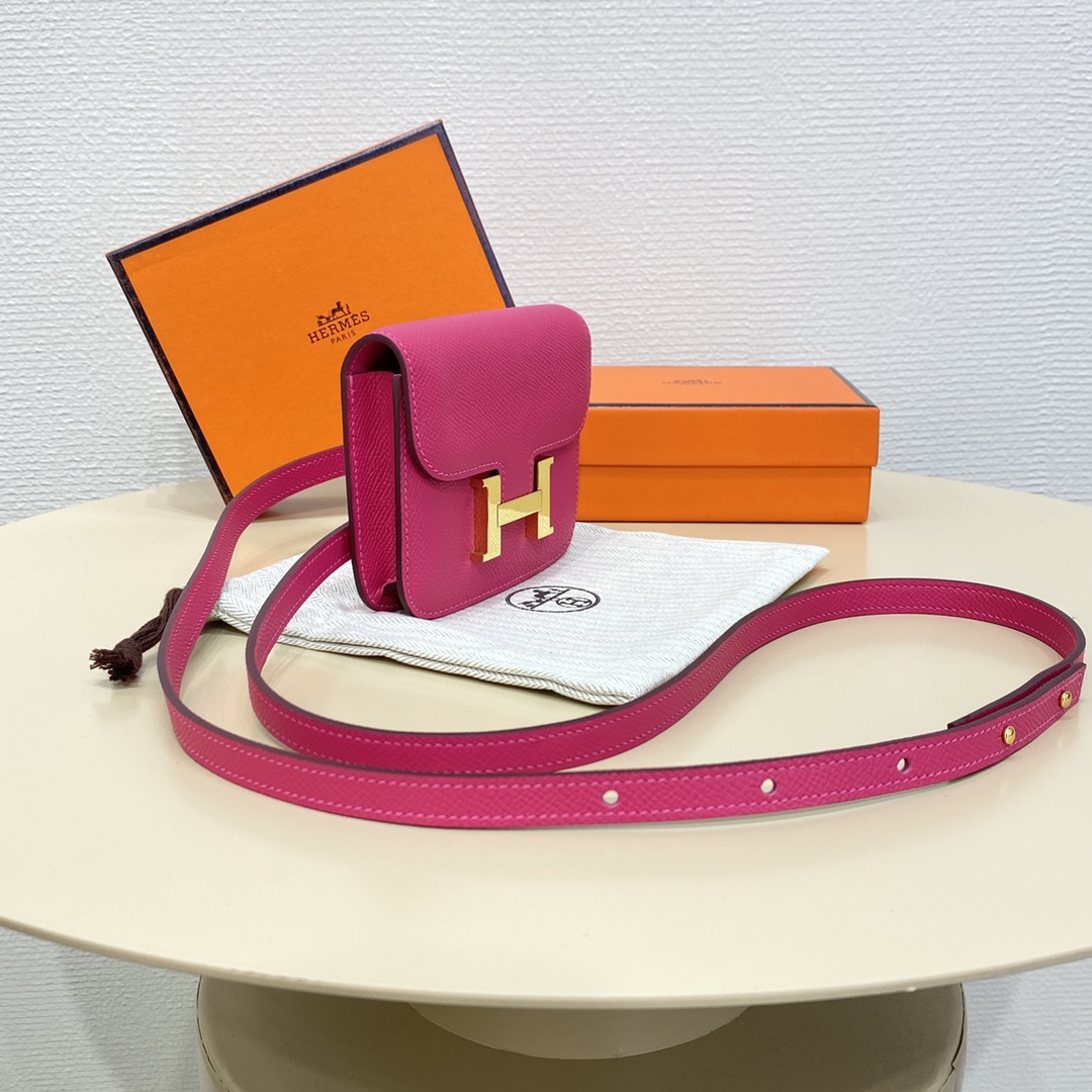 Hermes Constance Slim Wallet Belt Bag In Rose Red Epsom Leather